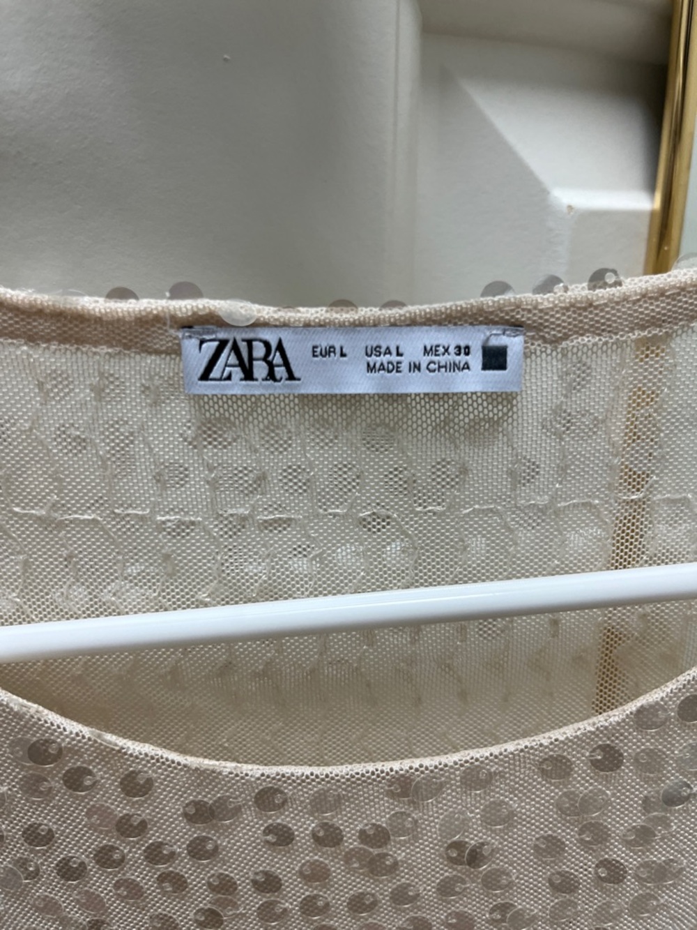 ZARA Cream Sequin Mesh Shell Top - Picture 6 of 7